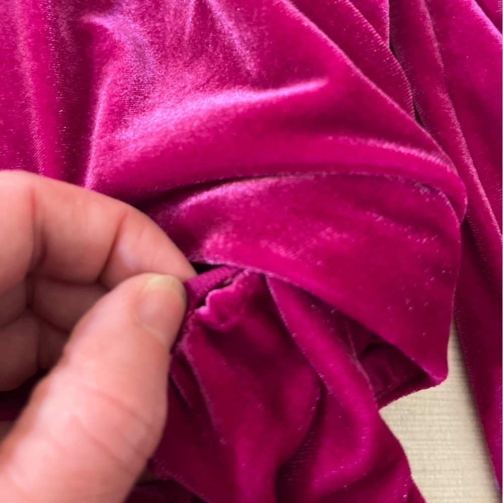 One33 Social Hot Pink Velvet Cutout Mini Dress Draped Front Balloon Sleeve Glam - Picture 12 of 15